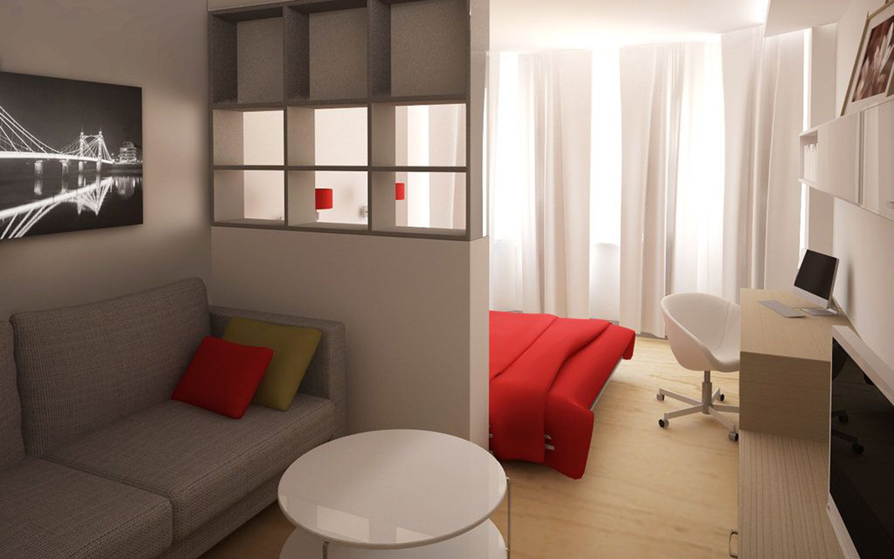 Дизайн спальни с разделением на зоны